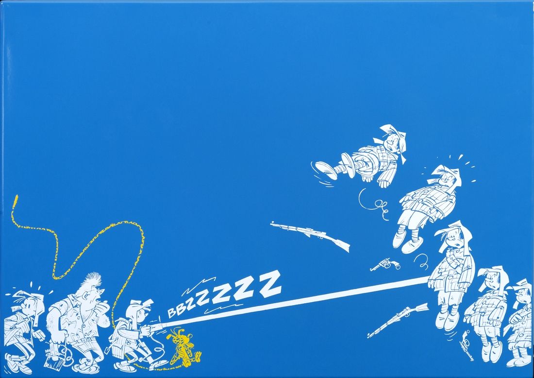 Franquin : Spirou, plaque émaillée représentant les pages de garde de l'album Le&hellip;