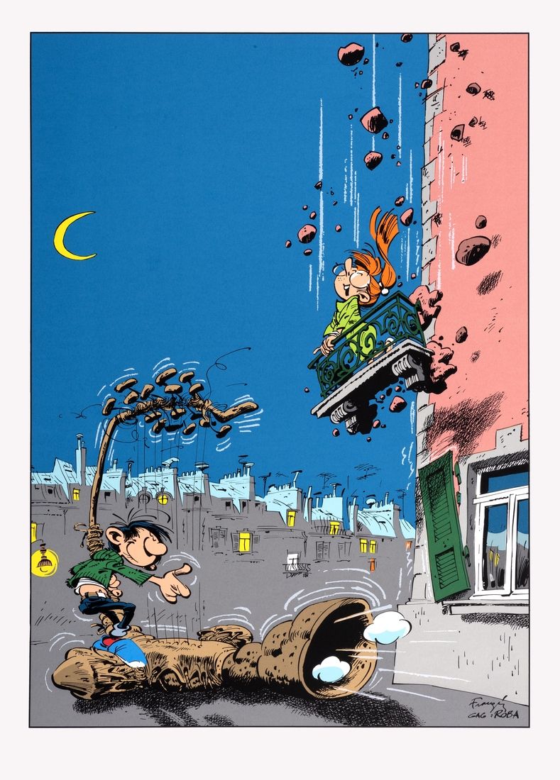 Franquin : Gaston, sérigraphie "Melle Jeanne au balcon" n°VI/XXX et signée au ve&hellip;