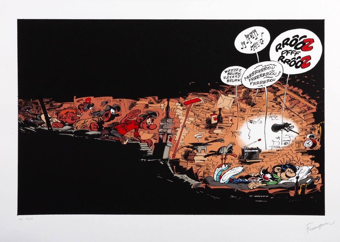 Franquin : Gaston, sérigraphie "La Grotte" n°HC 3/15, signée (Editions Champaka,&hellip;