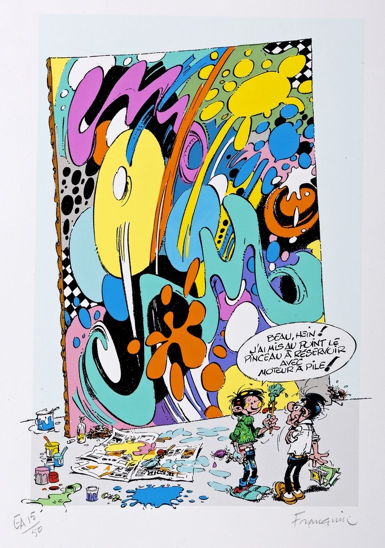 Franquin : Gaston rempile et désopile, sérigraphie "Le Pinceau à réservoir à pil&hellip;
