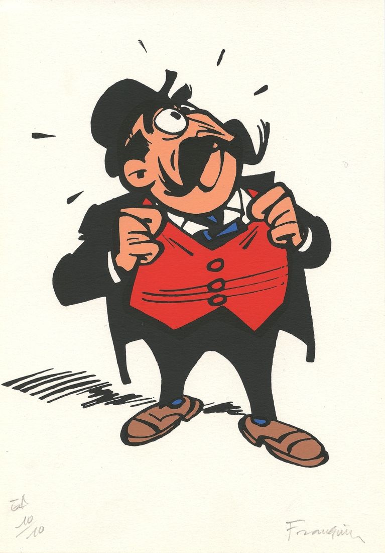 Franquin : Spirou, sérigraphie "Le Maire de Champignac" n°EA 10/10, signée. Dime&hellip;