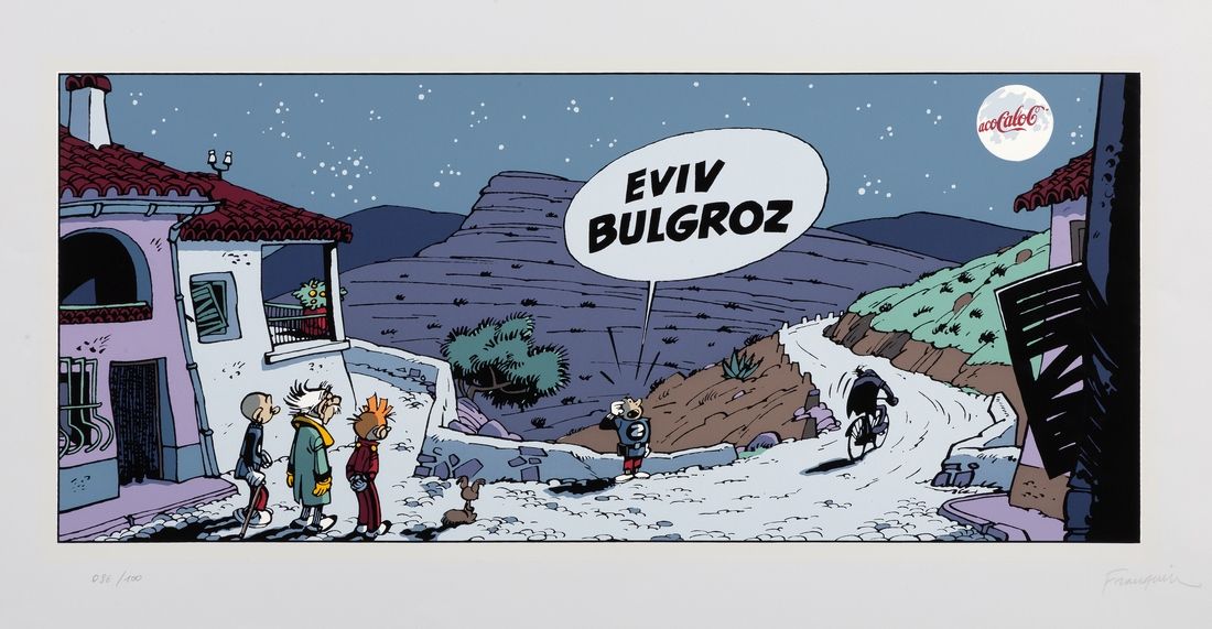 Franquin : Spirou, sérigraphie "Eviv Bulgroz" n°86/100, signée (Ed. Mosaïque, 19&hellip;
