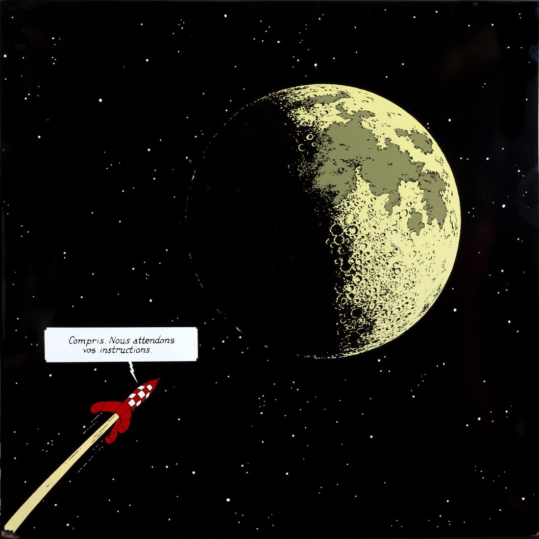 Hergé : Tintin, plaque émaillée "Série lune" : La fusée en route vers la lune n°&hellip;