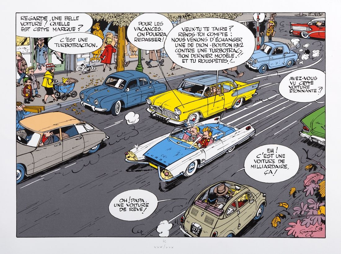 Franquin : Spirou, sérigraphie "Une voiture de rêve" n°XXX/XXX et signée au vers&hellip;