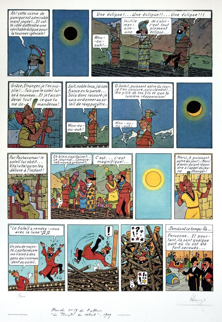 Hergé : Tintin, lithographie WWF "Le Temple du soleil", série d'auteur n°38/50, &hellip;