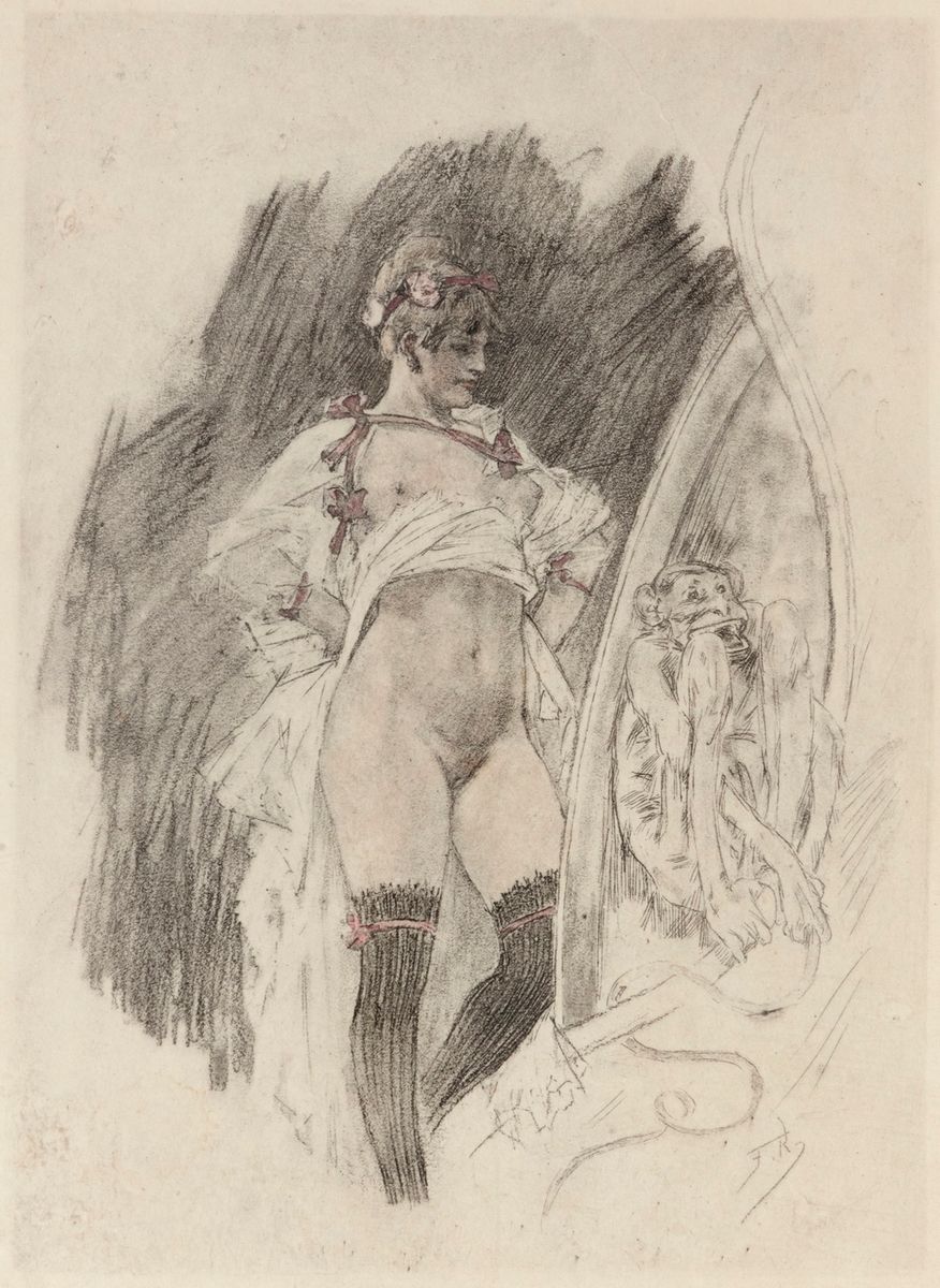 Null D'après Félicien ROPS (1833-1898)
Impudence 
Gravure rehaussée
Monogrammé d&hellip;