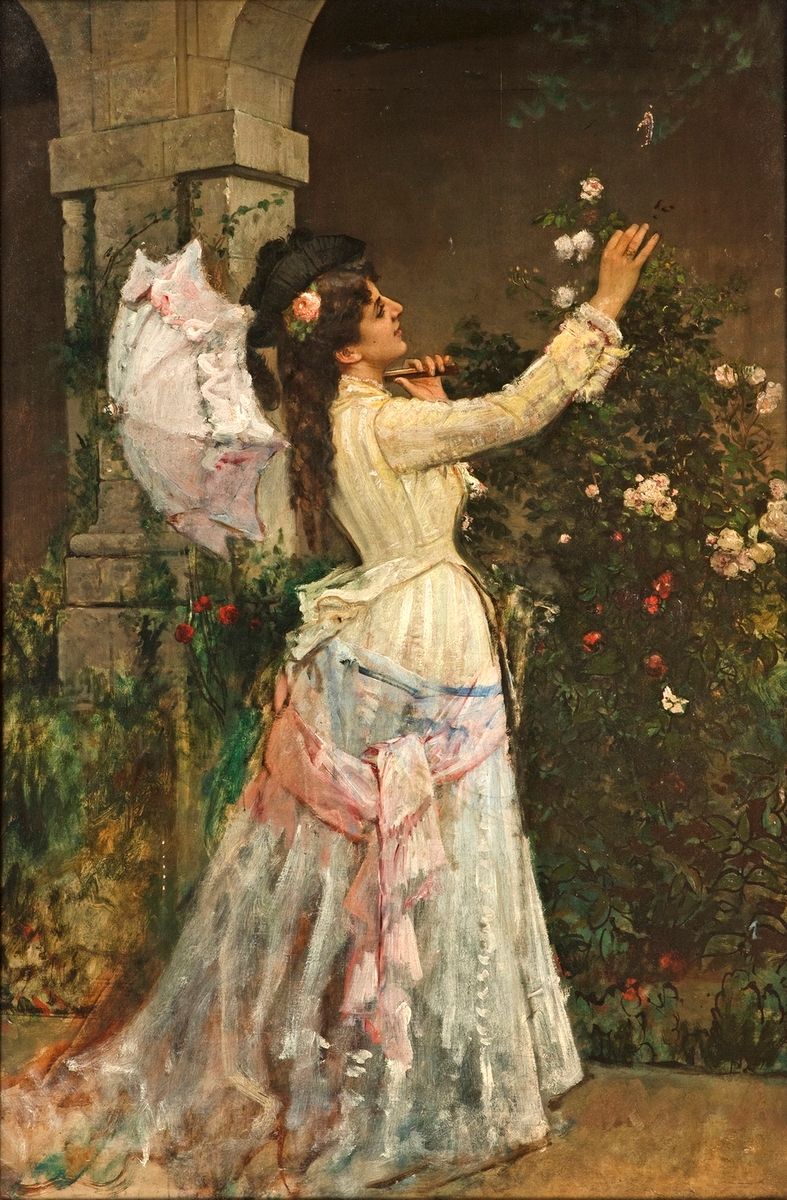 Null Ecole belge, fin XIXe siècle
Elegante aux fleurs et à l'ombrelle
Huile sur &hellip;