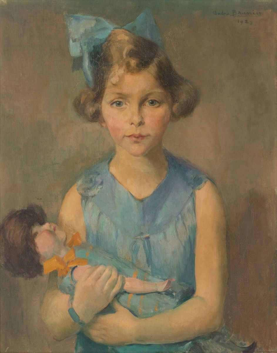Null André BRUNIN (1890-?)
Portrait de fillette à la poupée, 1927
Huile sur cart&hellip;