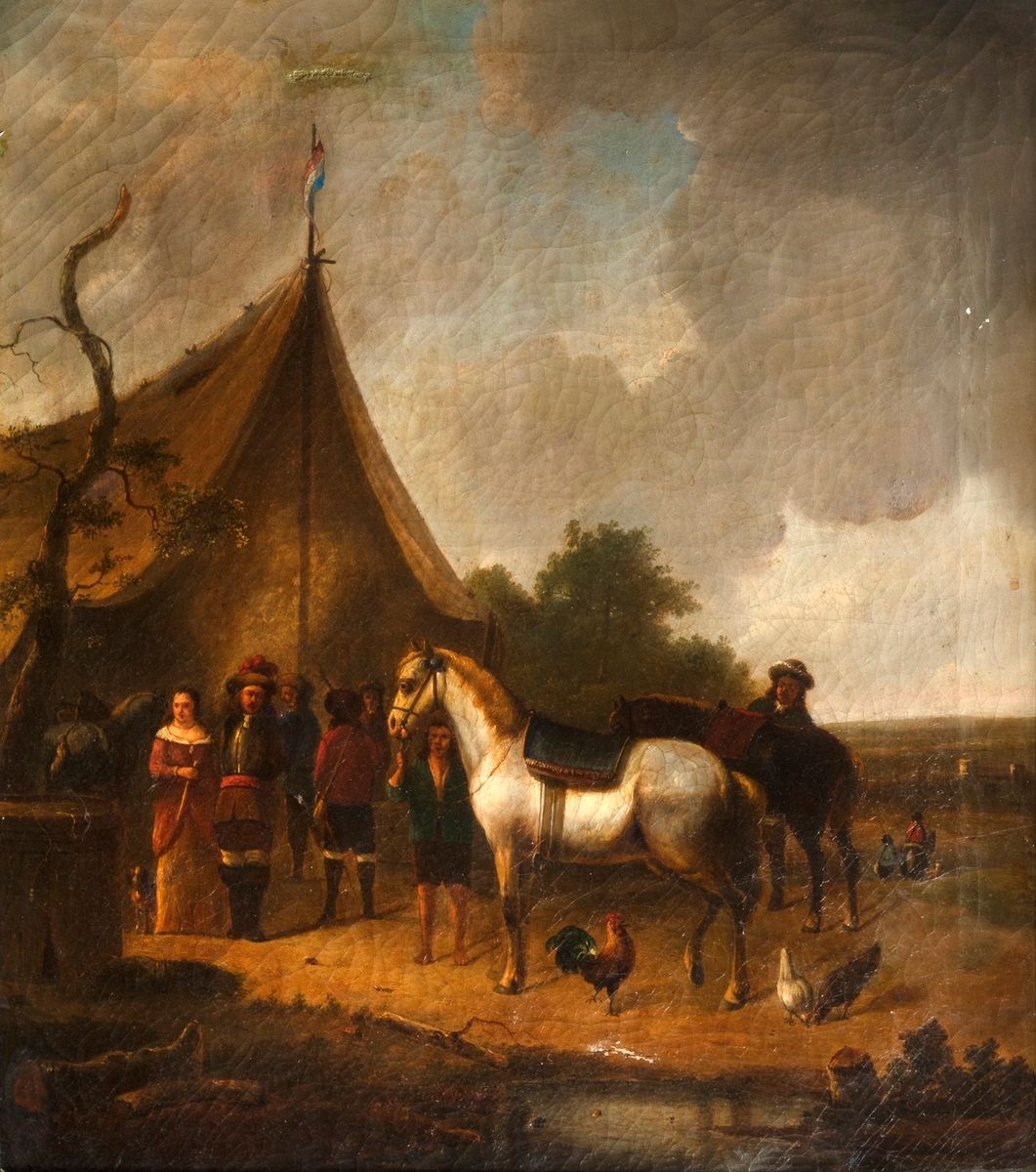 Null 19世纪的荷兰画派，飞利浦-伍尔曼的品味
骑士的停顿 
布面油画
57 x 50 cm
 （事故，修复）