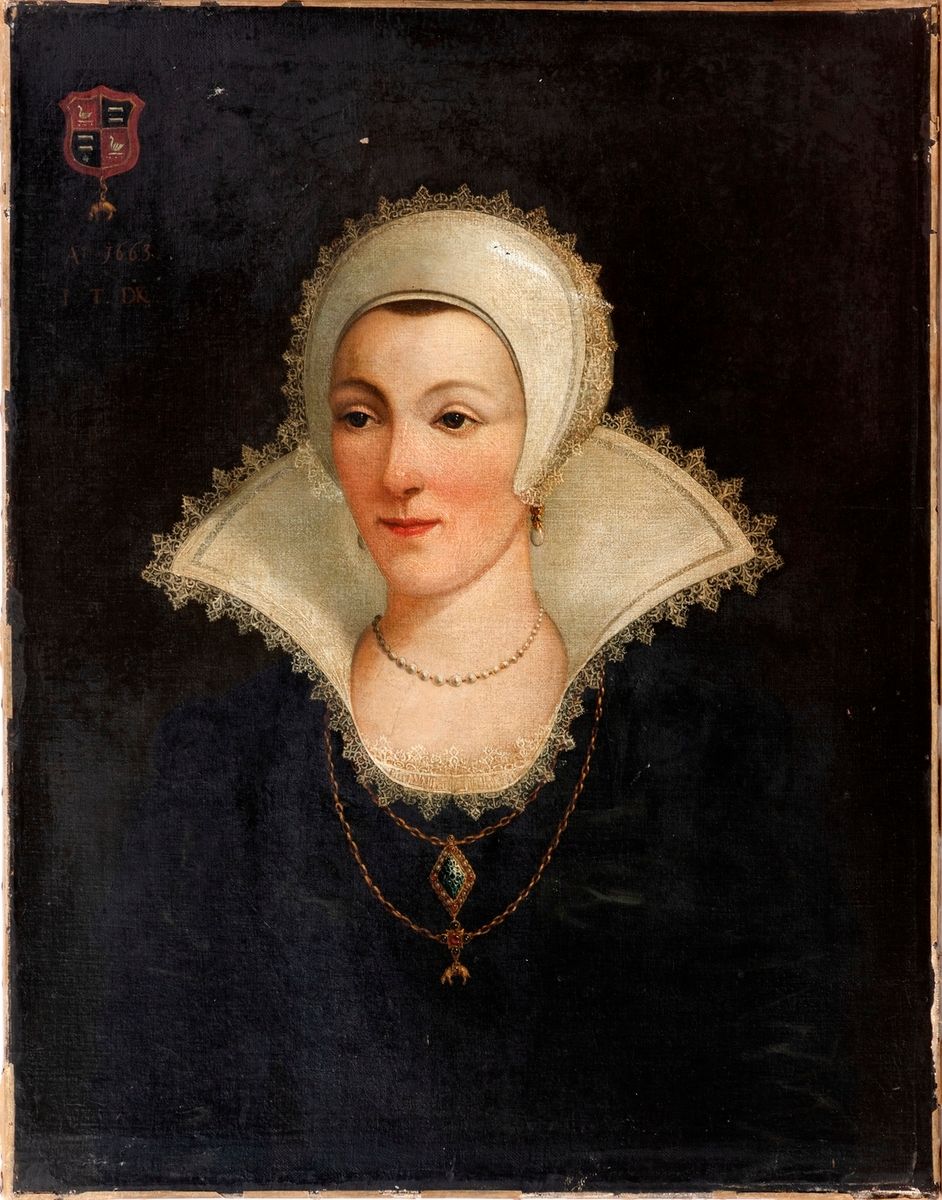 Null 19世纪的学校，17世纪的味道
带珠宝的女士肖像
布面油画
66 x 52 cm
 （事故和修复）