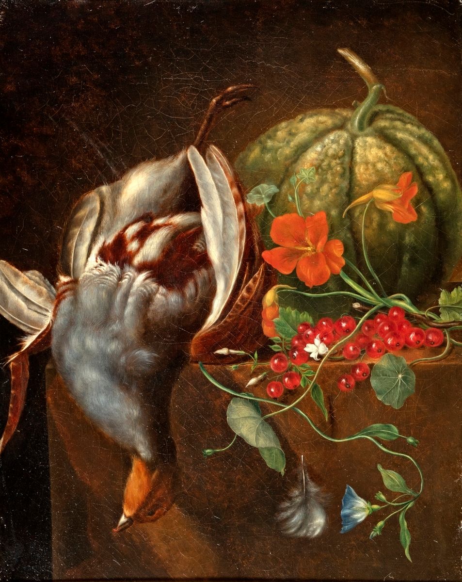 Null Scuola del XIX secolo
Natura morta con fiori, zucca e pernice
Olio su tela,&hellip;