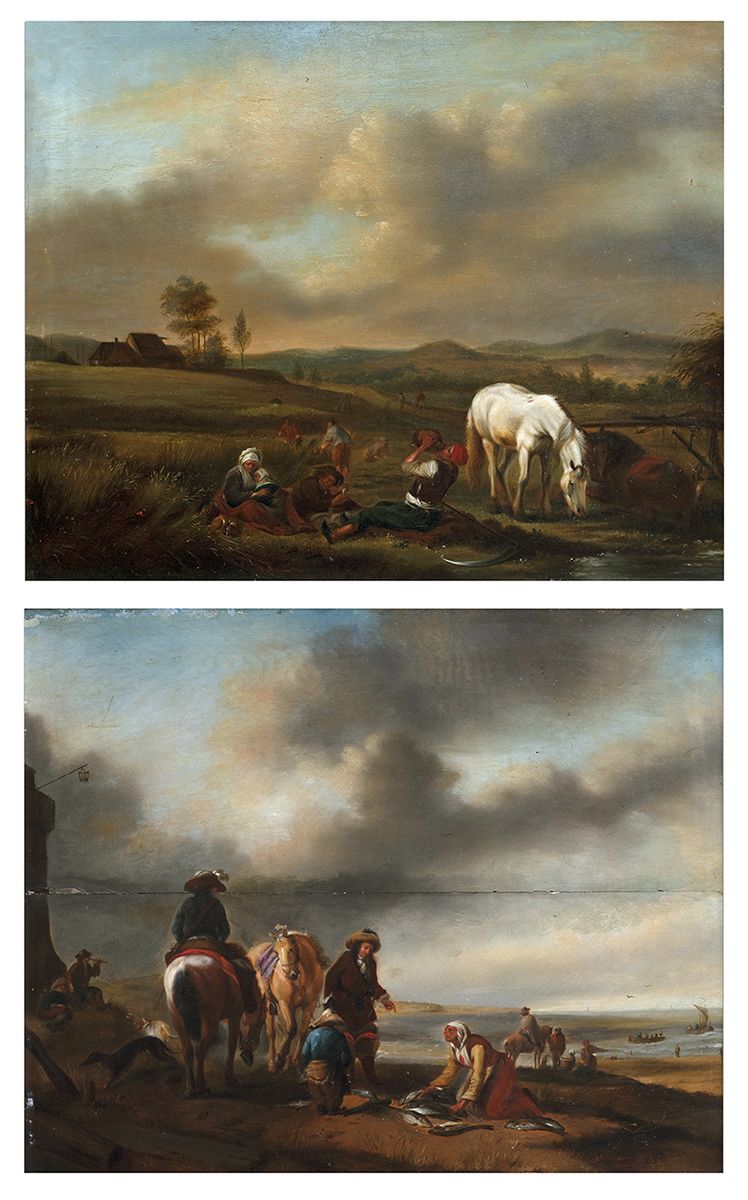 Null 19世纪佛兰德学校
《在田野上休息》和《卖鱼的人 》
两幅油画板
30 x 37 cm
(意外)