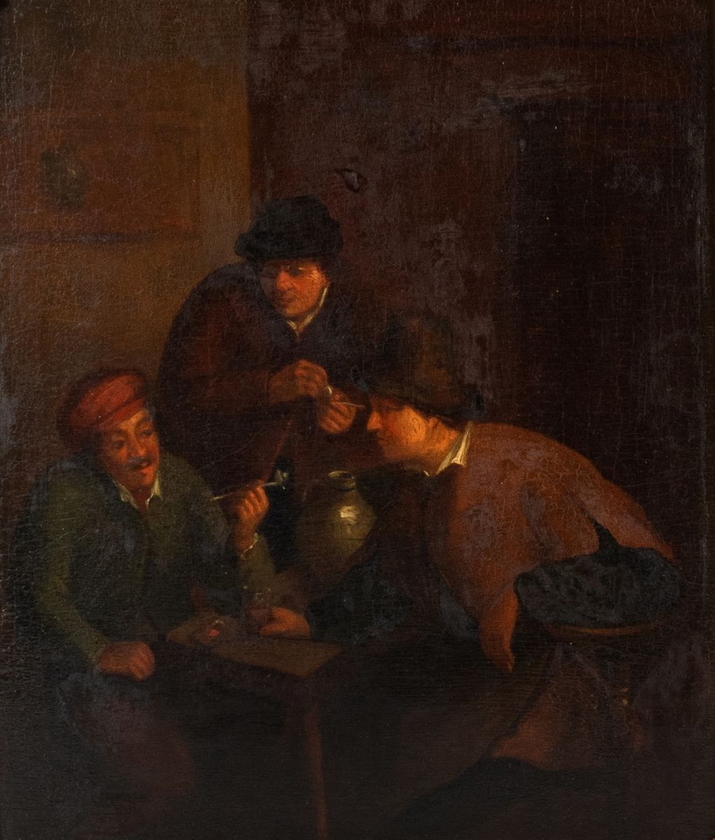 Null Dutch school of the 19th century 
Tavern scene with smokers 
Oil on panel
2&hellip;