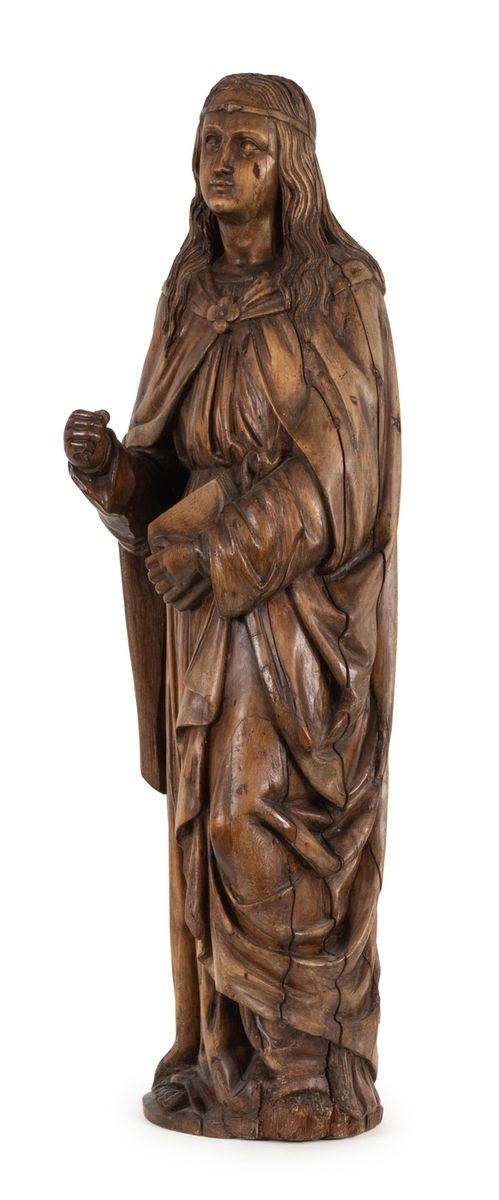 Null Große Skulptur aus natürlichem Weichholz, die die Heilige Anna darstellt.
A&hellip;