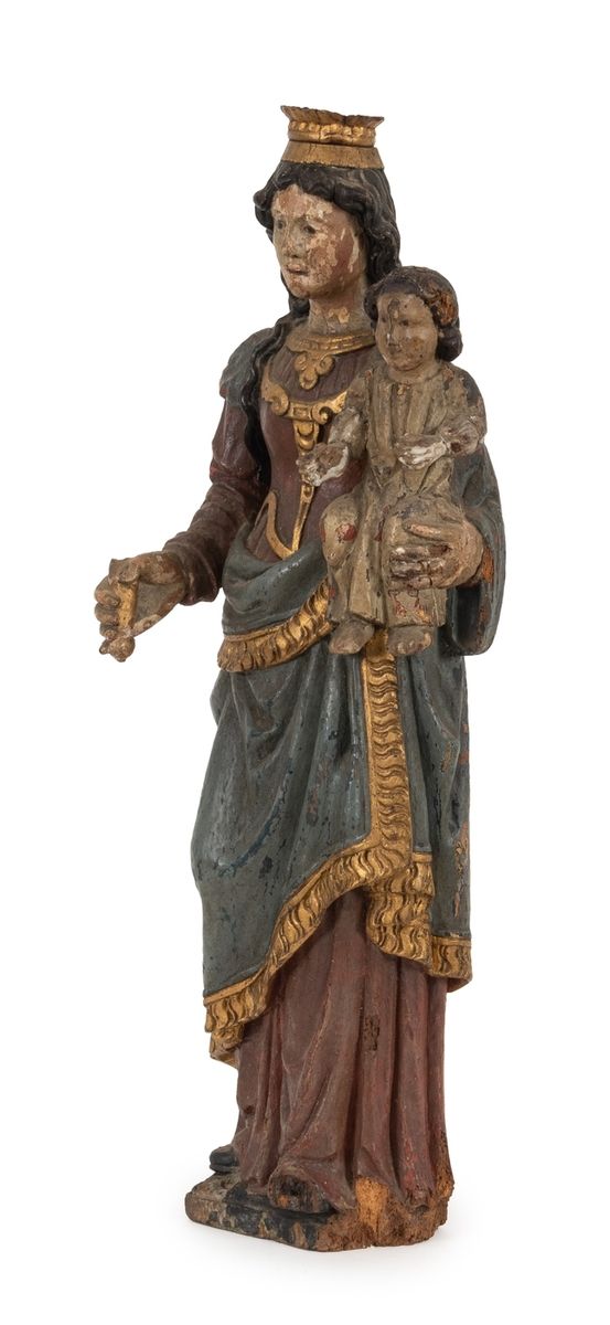 Null Vierge à l’enfant en bois sculpté et polychromé représentée debout, couronn&hellip;