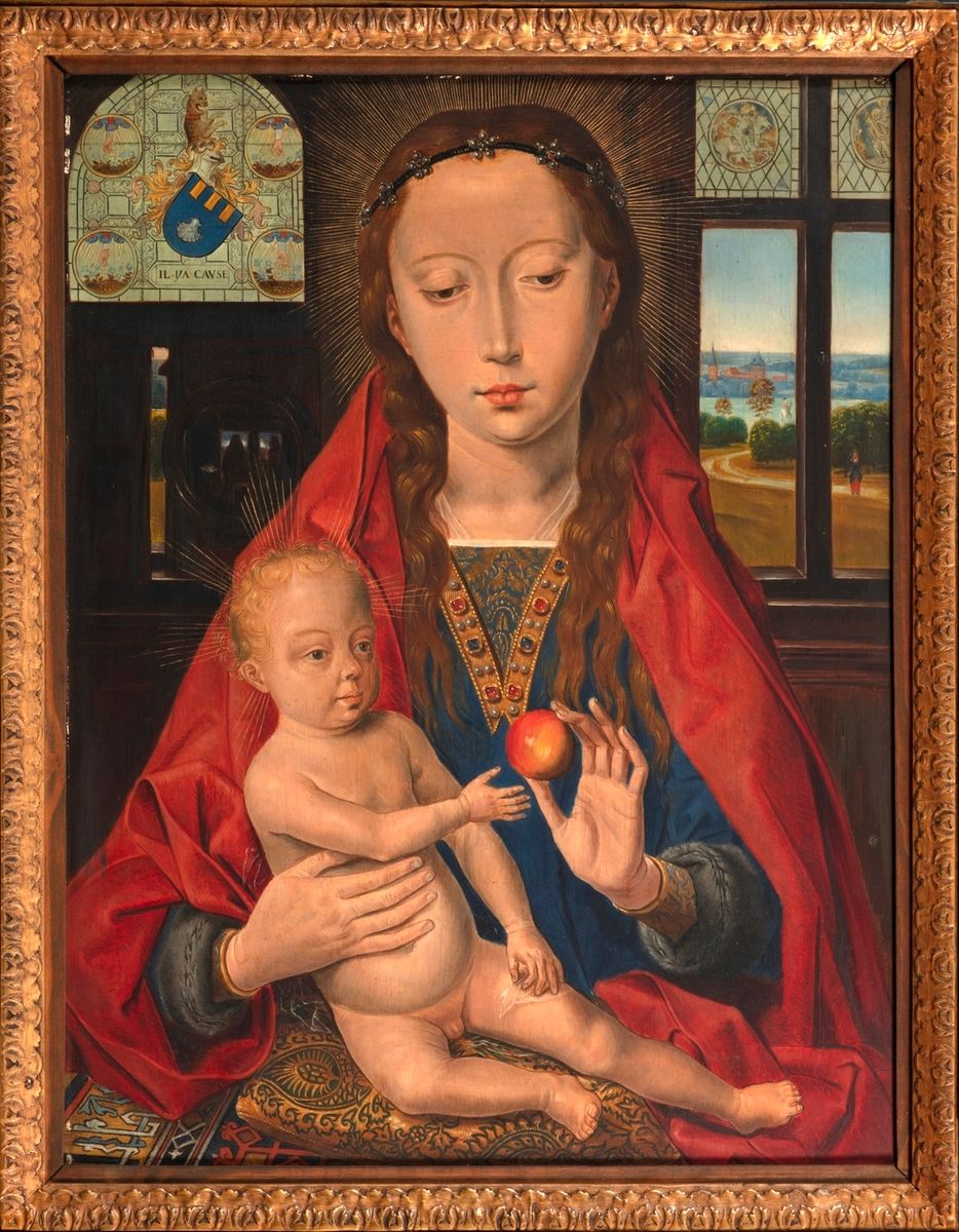 Null 19世纪的弗拉芒画派，在汉斯-梅林之后
圣母与儿童
面板油画
46.5 x 35.5 cm
(事故)

这幅画再现了Maarten van Nieuw&hellip;