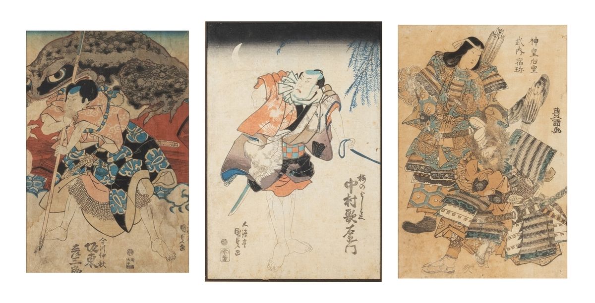 Null Japan, late Edo period (1603-1868)
Lot of three prints depicting warriors a&hellip;