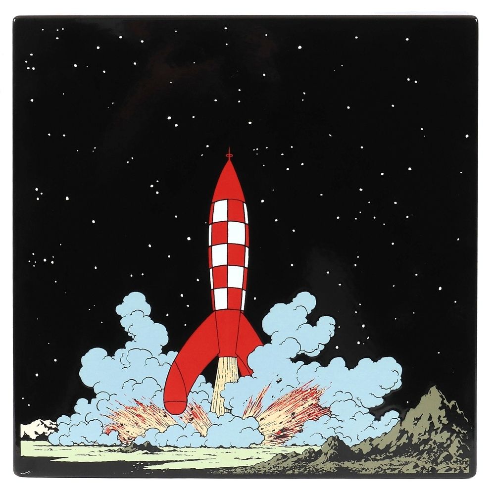 Hergé : Tintin, plaque émaillée "Série lune" : La fusée aluni n°16, l'Emaillerie&hellip;
