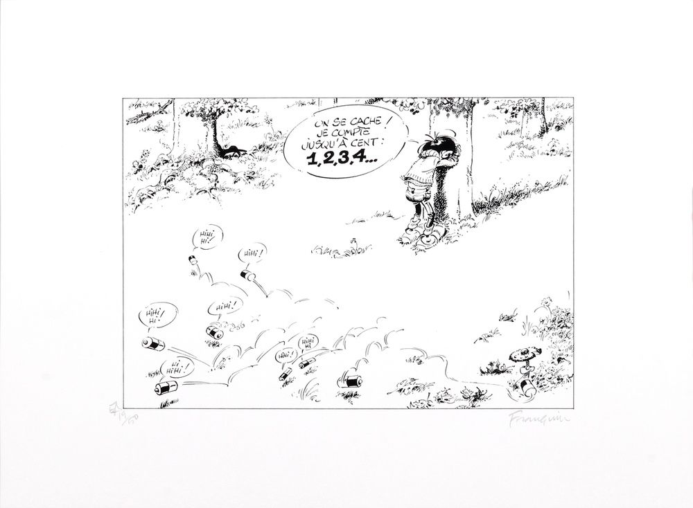 Franquin : Gaston rempile et désopile, serigrafía "On se cache !" n°EA 19/150, f&hellip;