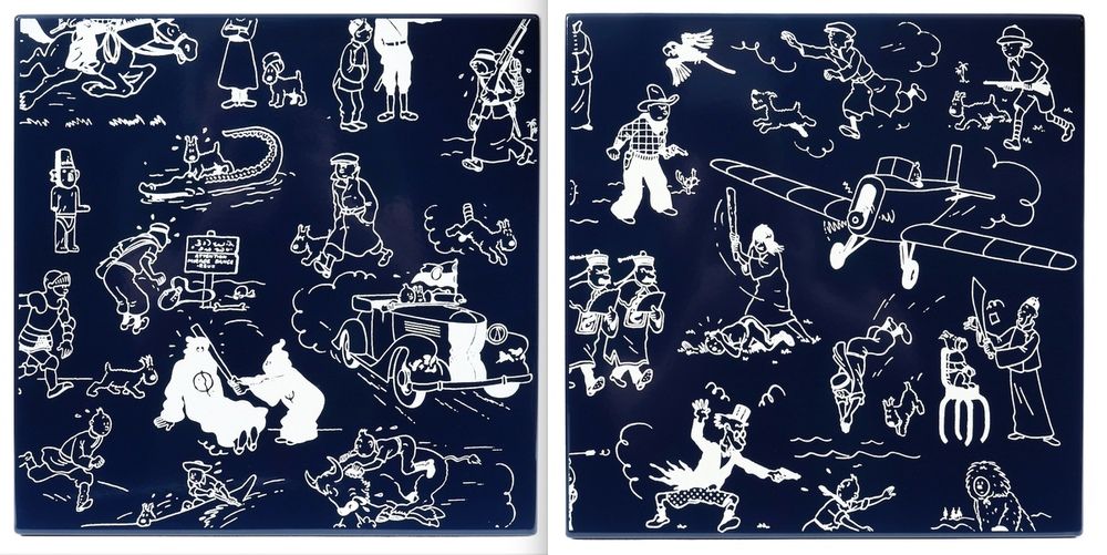 Hergé : Tintín, juego de 2 láminas esmaltadas que representan las portadas azule&hellip;