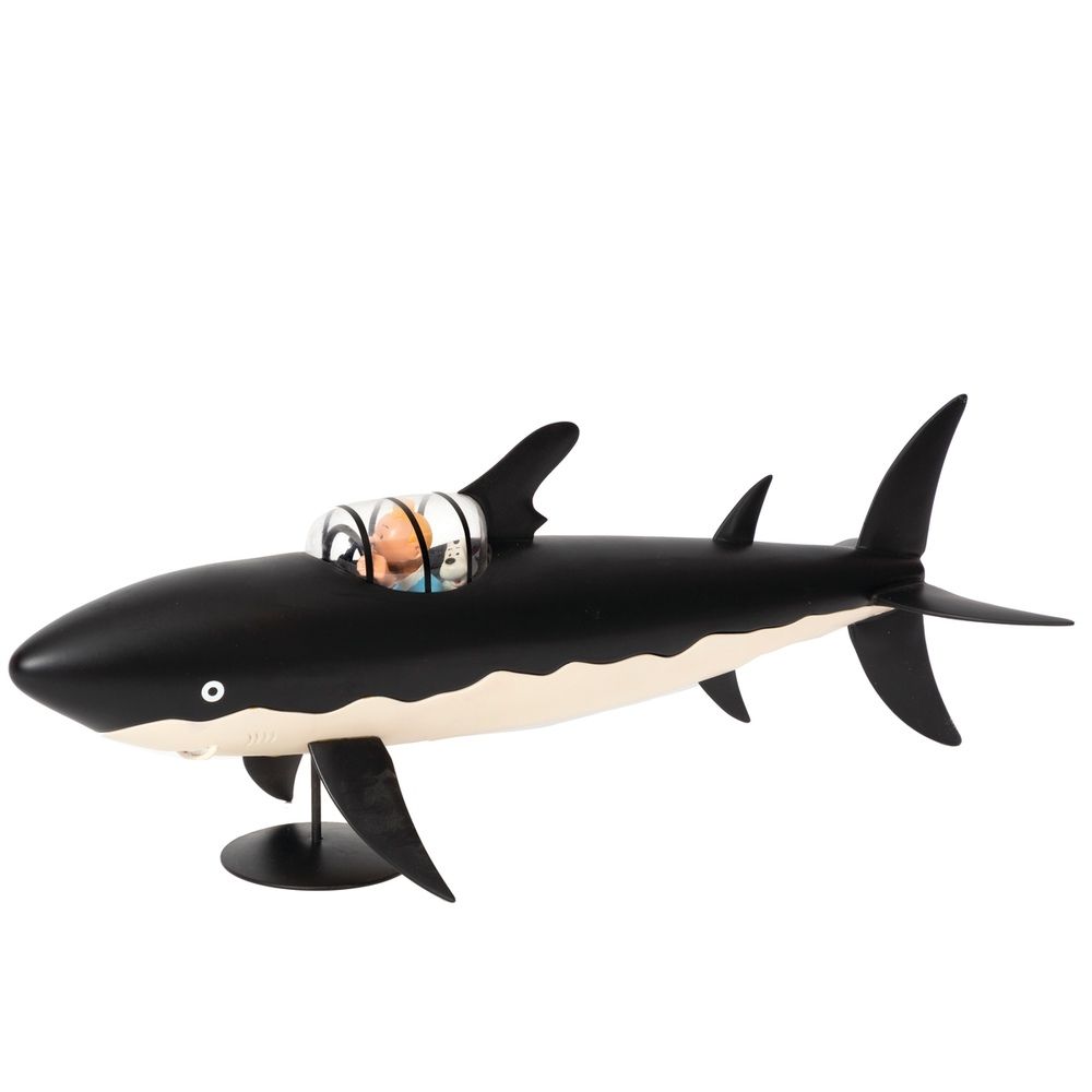 Hergé : AROUTCHEFF :丁丁，多色树脂鲨鱼潜艇，亚光黑色，大型模型，最后一个已知的版本，鱼鳍是潜艇身体的一部分，46厘米，B.有修复的痕迹。