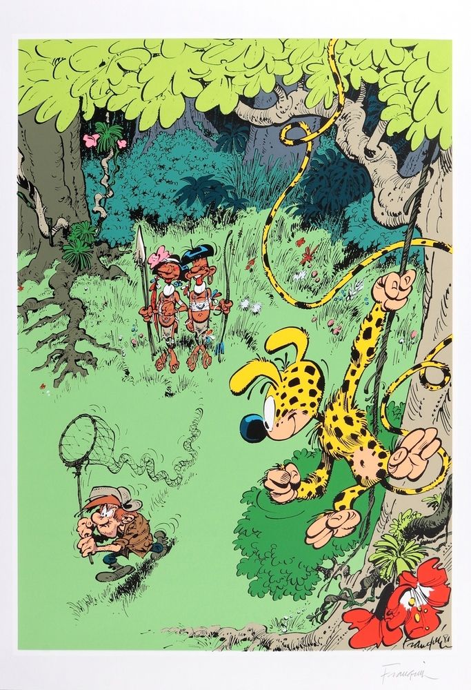 Franquin : Le Marsupilami，丝网印刷品 "Le Chasseur"，签名（Ed. Paradiffusion, 1986）。尺寸：50 &hellip;