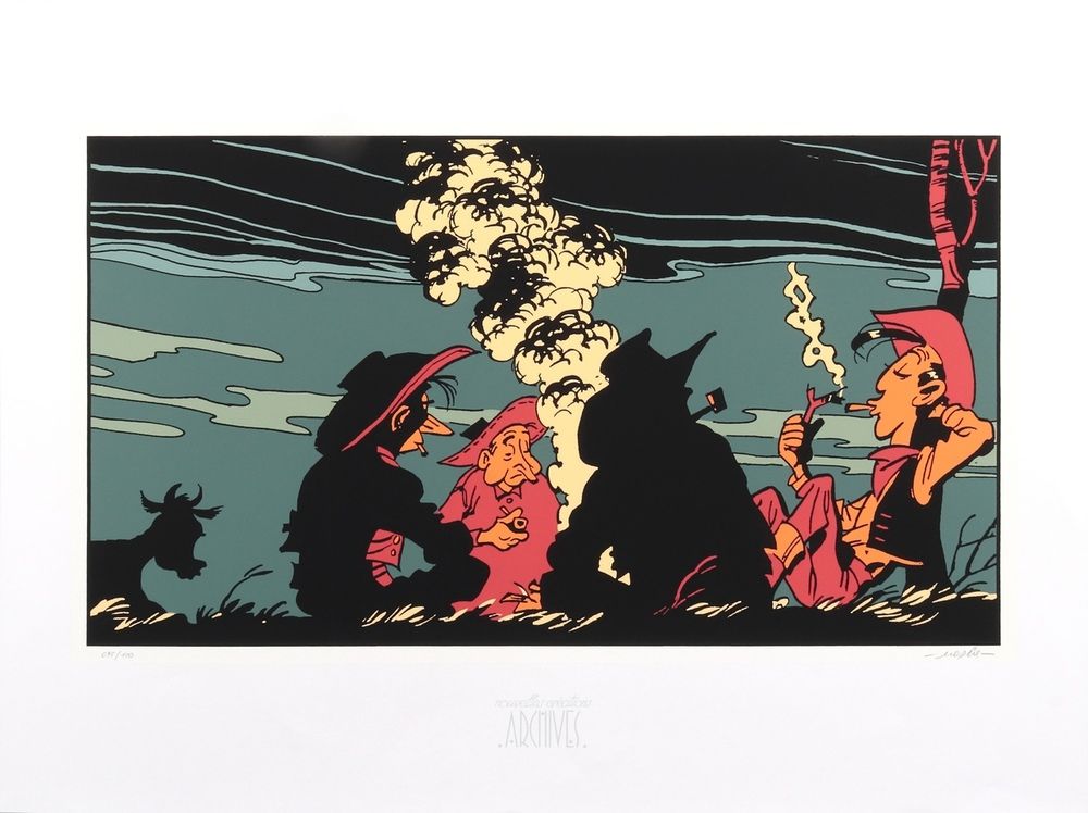 Morris : Lucky Luke, serigraph "The Judge" (the campfire) n°95/100, signed (with&hellip;