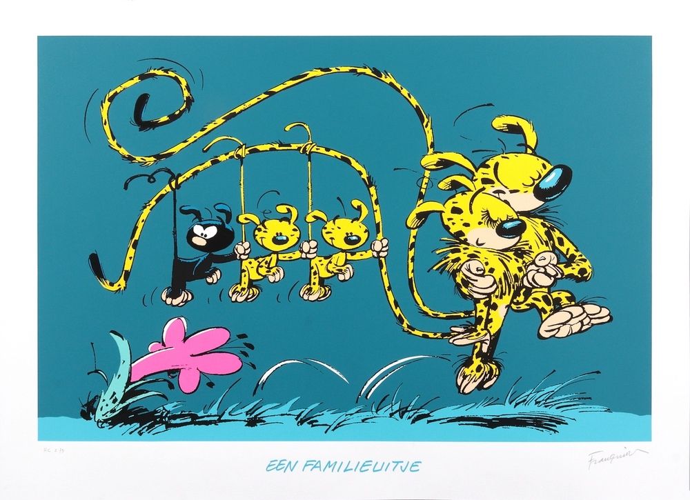 Franquin : 马苏比拉米，丝网版画 "Balade en famille "n°HC 2/5，已签名（Ed. Champaka，1996，荷兰版）。尺寸&hellip;
