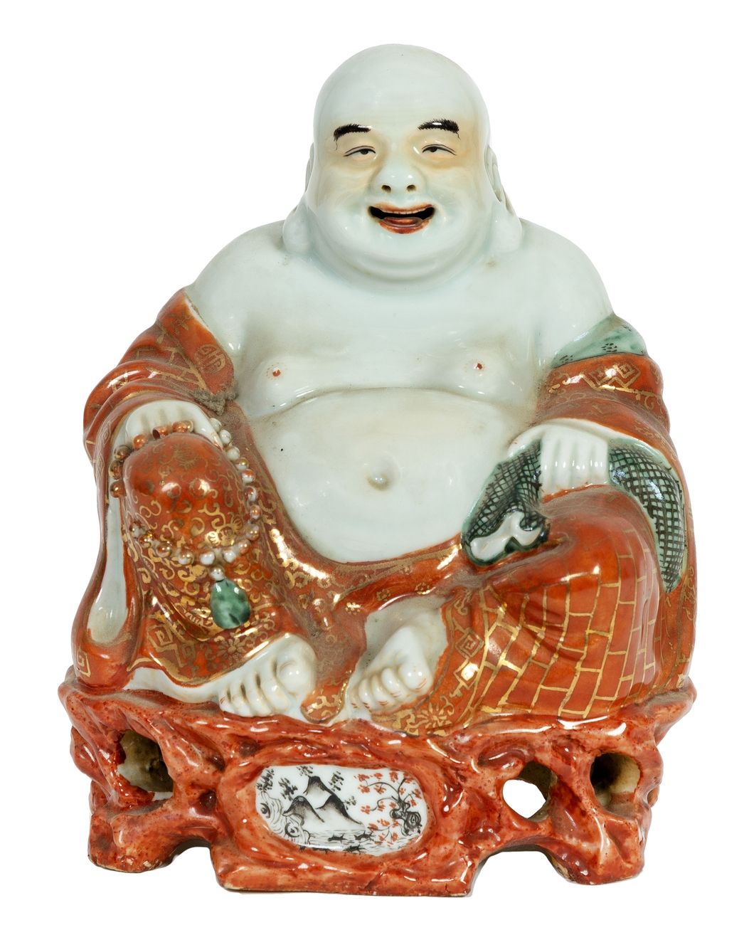 Null China, siglo XIX
Porcelana de Buda riendo sentado sobre una raíz.
Sellos en&hellip;