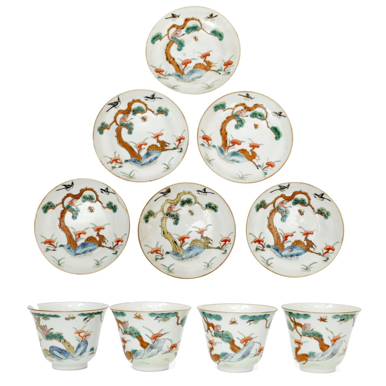 Null China circa 1900
Series of four large porcelain bowls and six saucers decor&hellip;