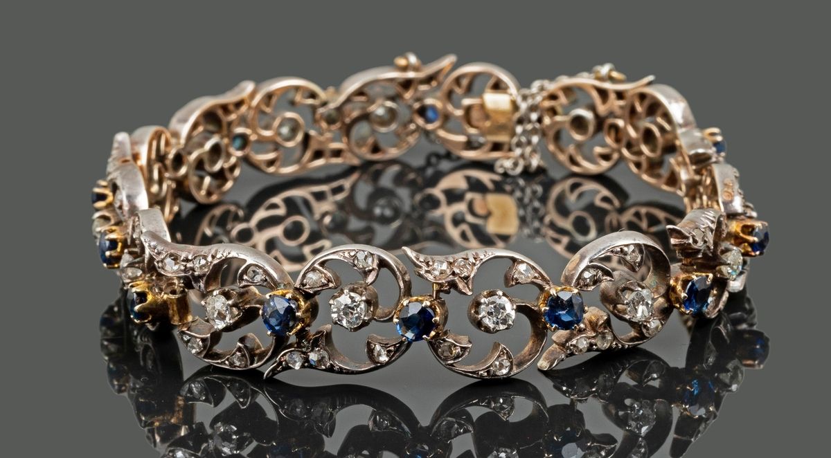 Null Beau bracelet Belle Époque en or rose 18k (750 millièmes) et argent avec un&hellip;