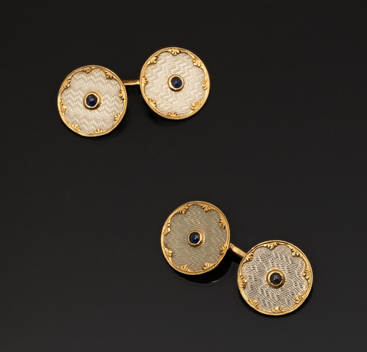 Null Gemelos de oro blanco y amarillo de 18k (750 milésimas) con discos guilloch&hellip;