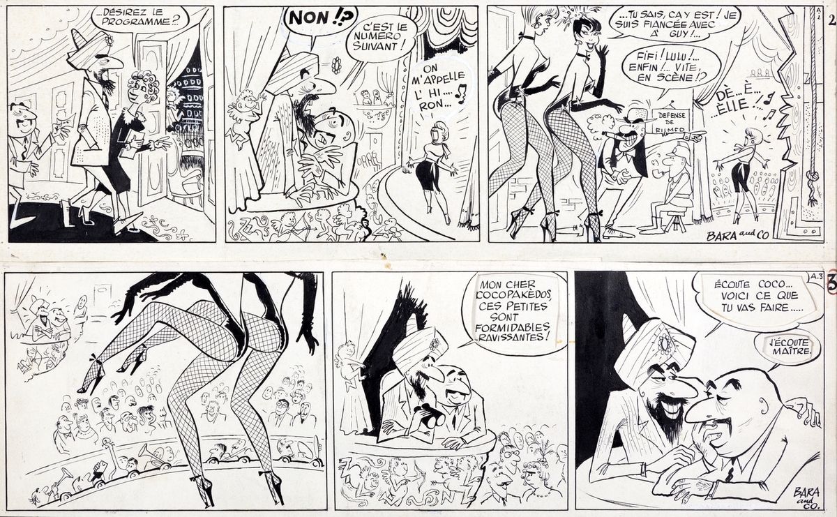 Jijé - Bara : Fifi and Lulu de Paris, set of two consecutive unpublished strips &hellip;