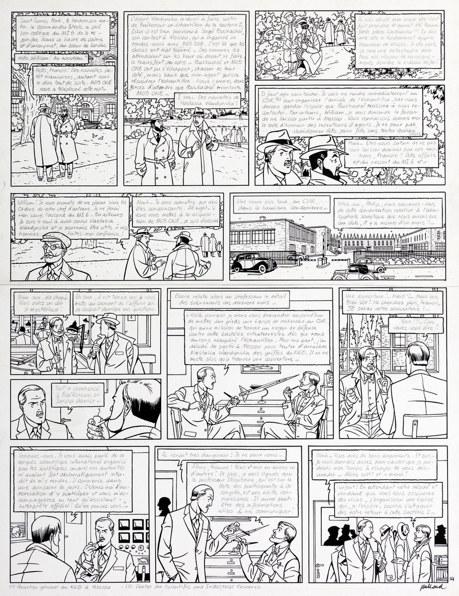Juillard : Blake and Mortimer, plate #14 in India ink (pencil texts) from the ep&hellip;