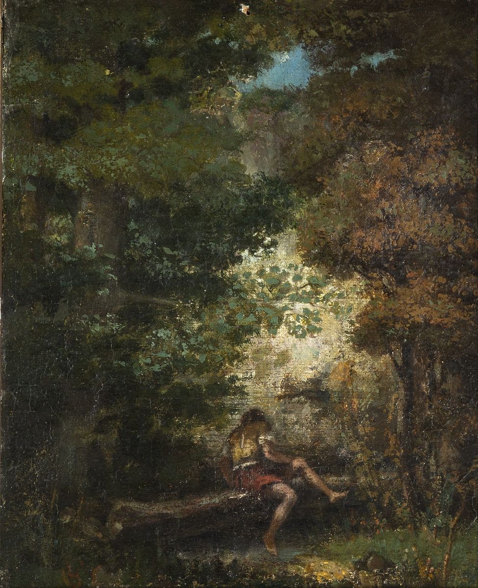 Null Gustave COURBET (1819-1877)
Personnage assis sur un tronc dans un sous-bois&hellip;