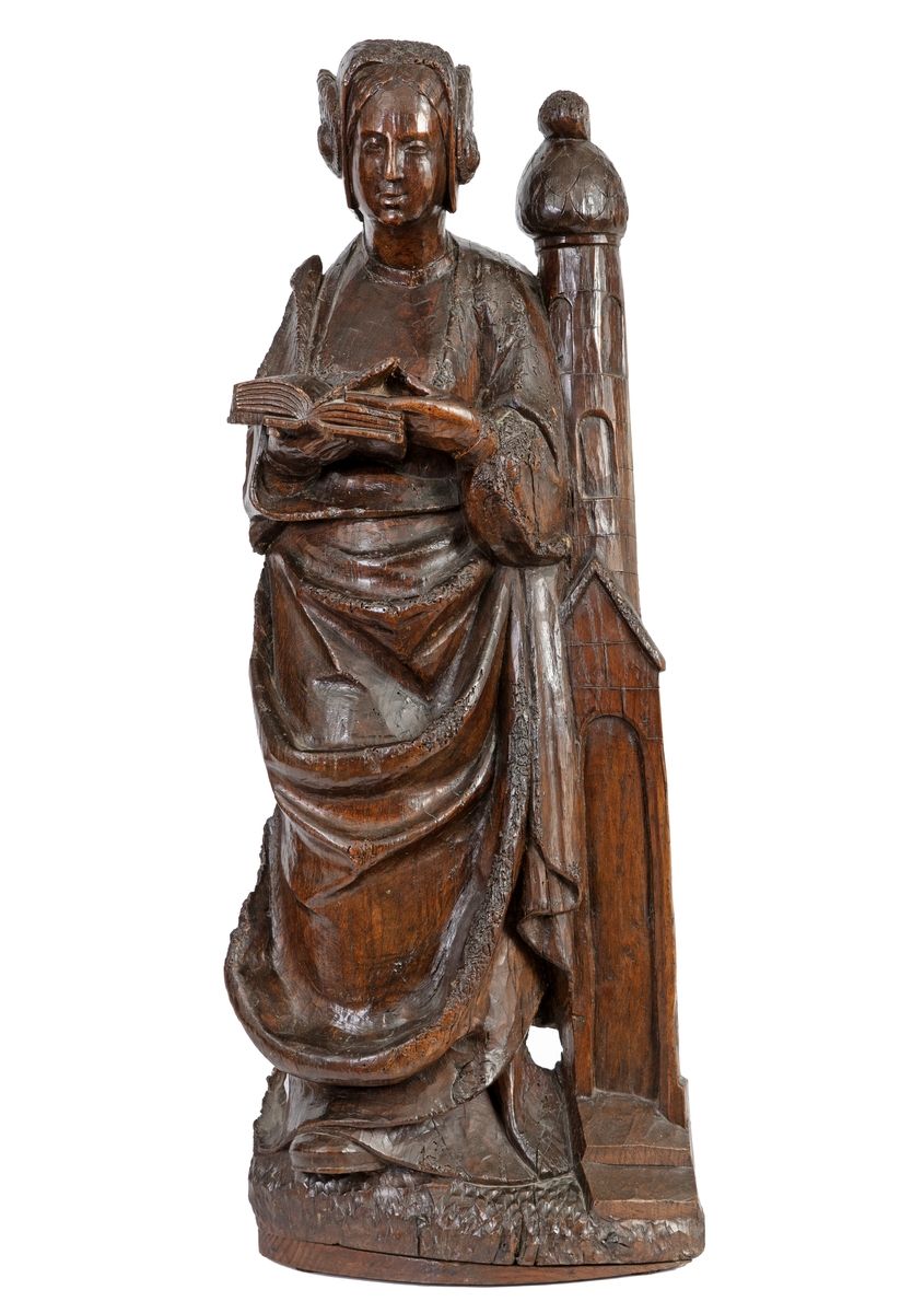 Null Sainte Barbe en chêne sculpté
Travail du XVIe siècle
Hauteur : 80 cm
(usure&hellip;