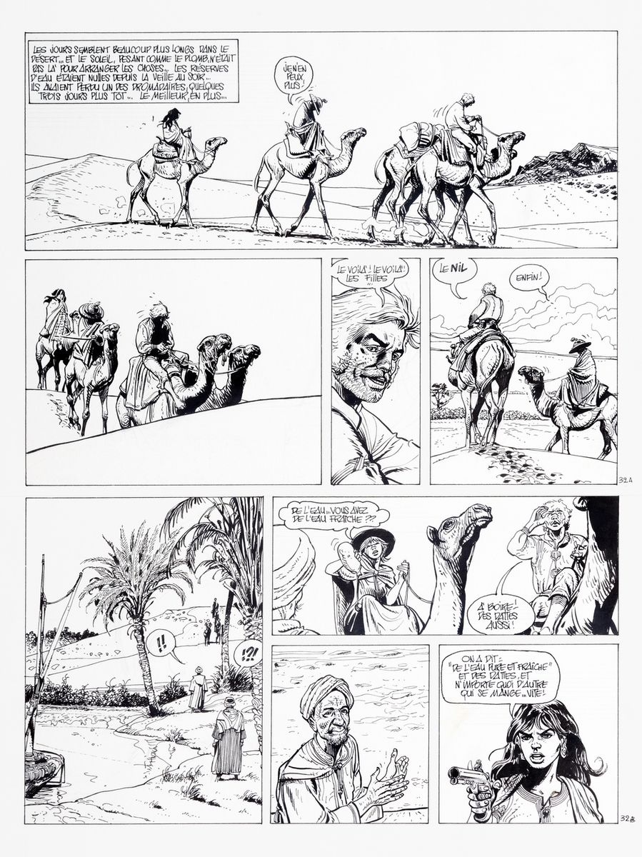 Franz : 莱斯特-科克尼，印度墨水版第32号，出自1985年伦巴第出版社出版的《我想回到佩奇！》一书。为这个以埃及为背景的故事做了详细的构图。作为一个绘画&hellip;