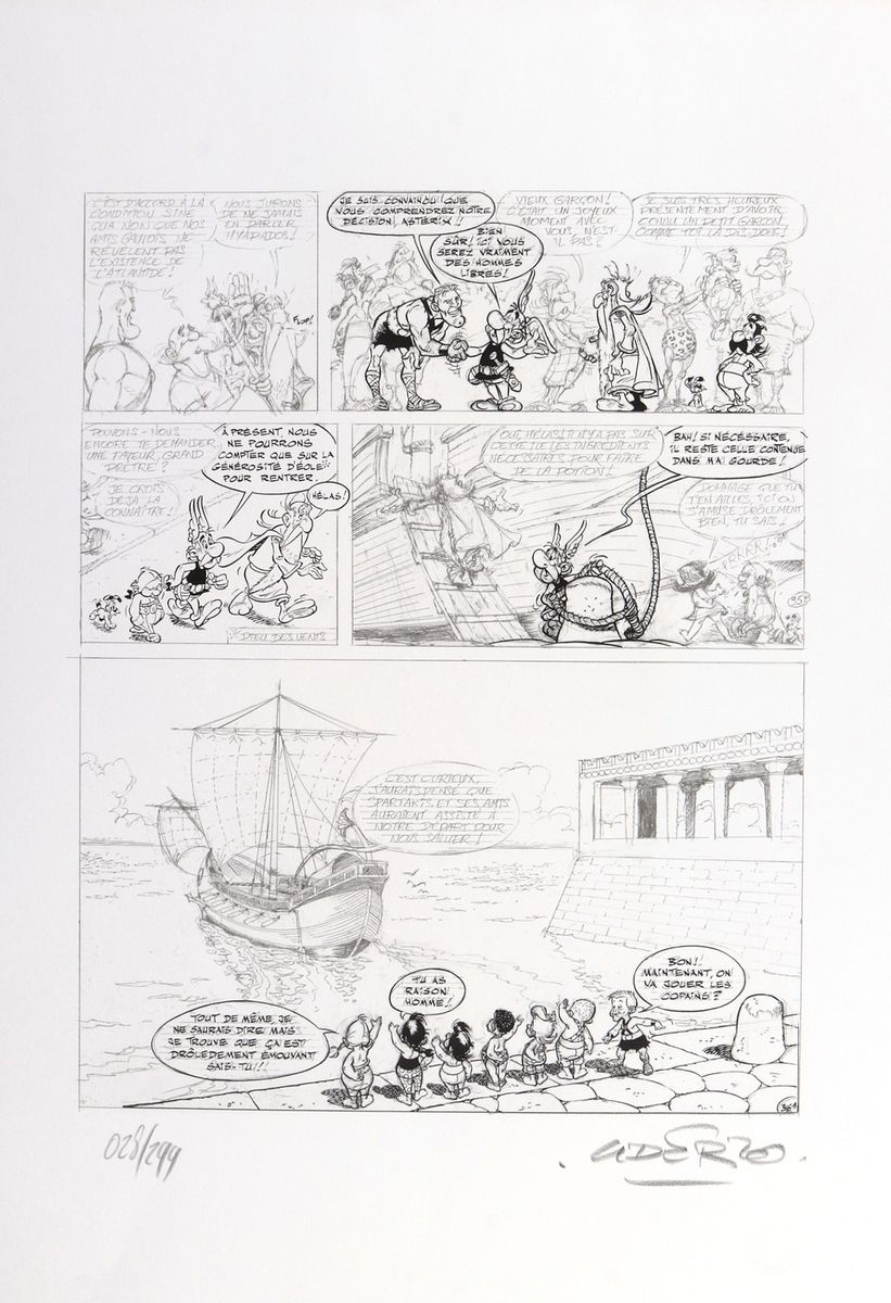 Uderzo : Asterix, silkscreen/phototype of the plate n°36 of "La Galère d'Obélix"&hellip;