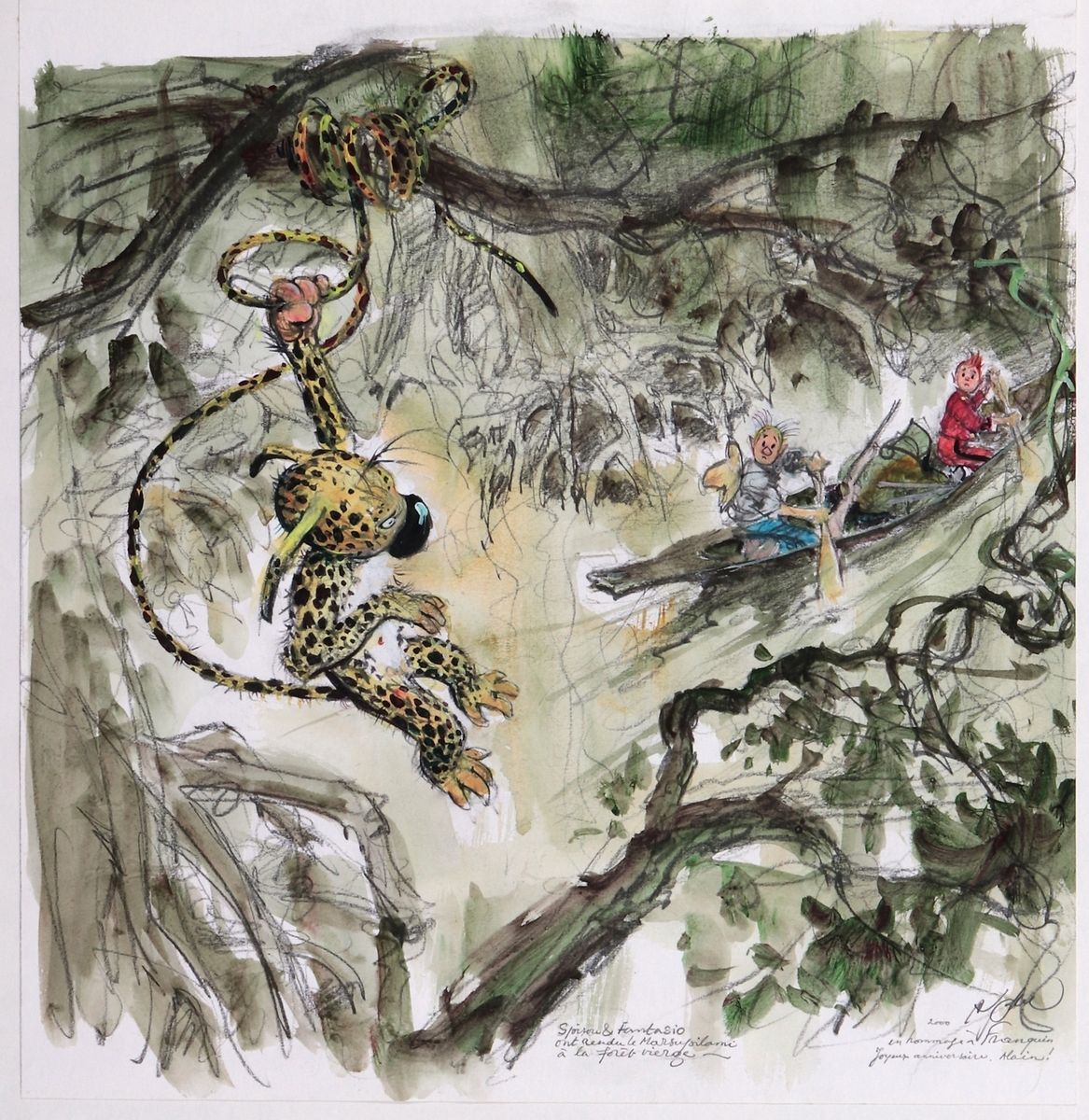 Follet : Spirou, illustration à l'aquarelle, à la gouache et au crayon gras pour&hellip;