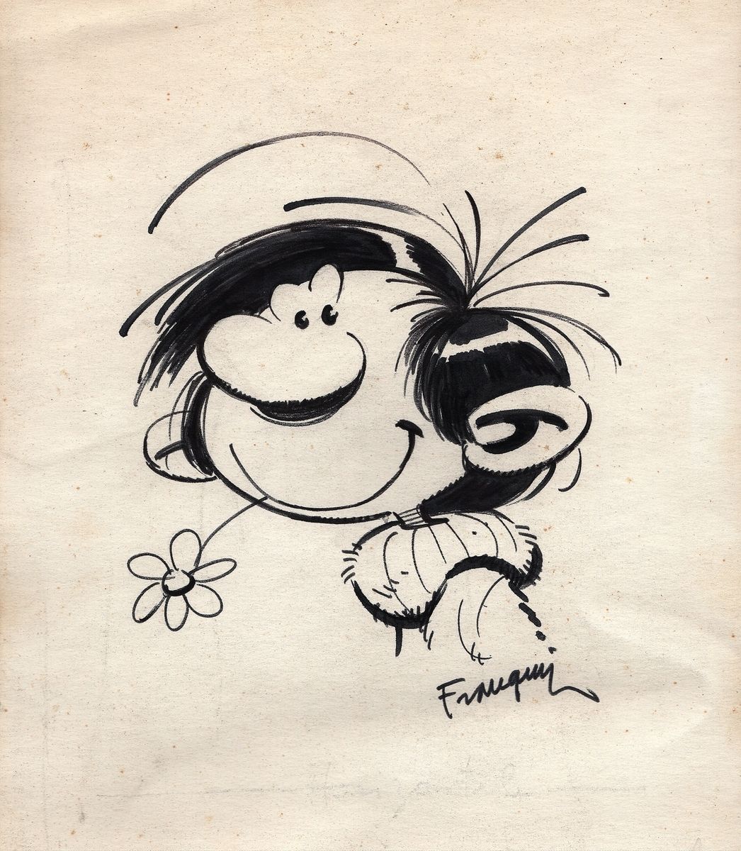 Franquin : Gaston, illustration au feutre sur papier dessin représentant le héro&hellip;
