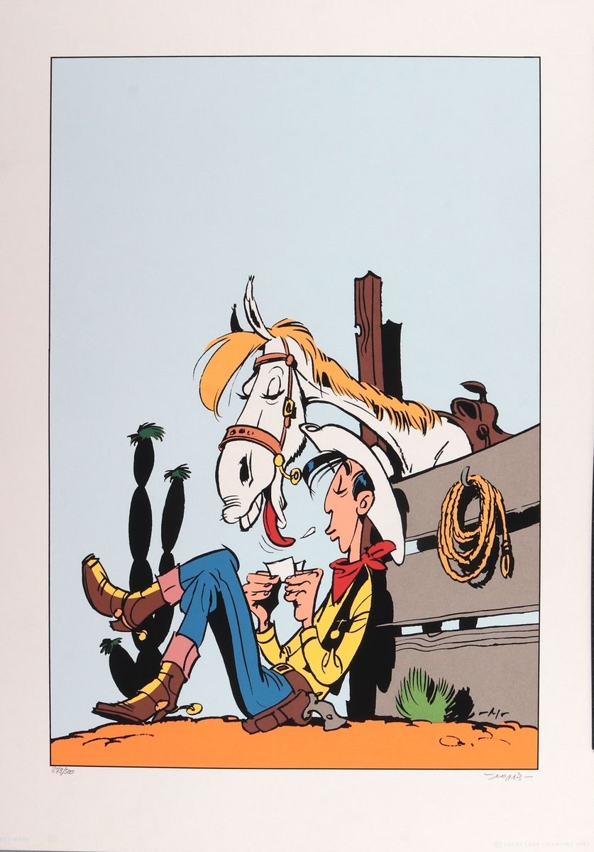 Morris : Lucky Luke, serigraphy "Lucky Luke rolling his cigarette" n°279/500, si&hellip;