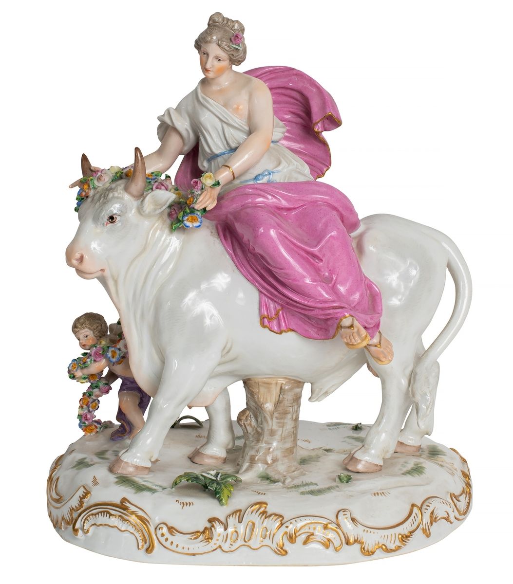 Null Groupe en porcelaine polychrome de Meissen
Europe assise sur un taureau 
Ma&hellip;