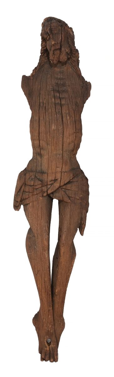 Null Grand Christ en bois naturel sculpté 
Travail probablement du XIIIe siècle &hellip;