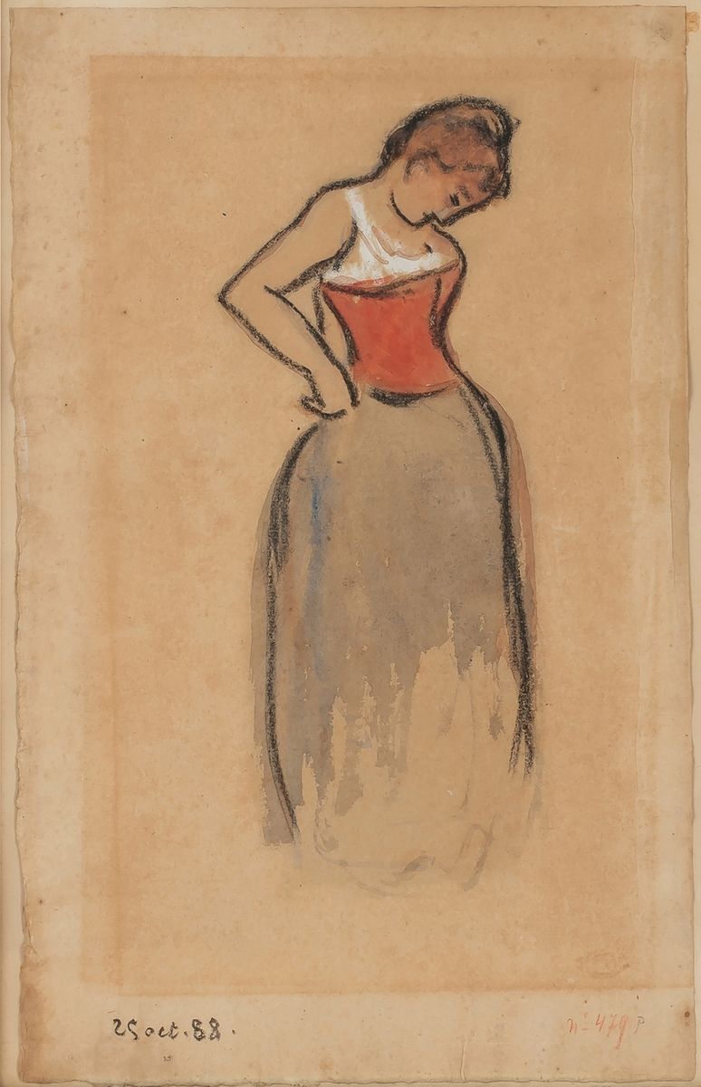 Georges LEMMEN (1865-1916) 乔治-莱蒙 (1865-1916)
站着的女人，穿或脱她的衣服，1888年
纸上水彩、水粉和炭笔画
右下方&hellip;