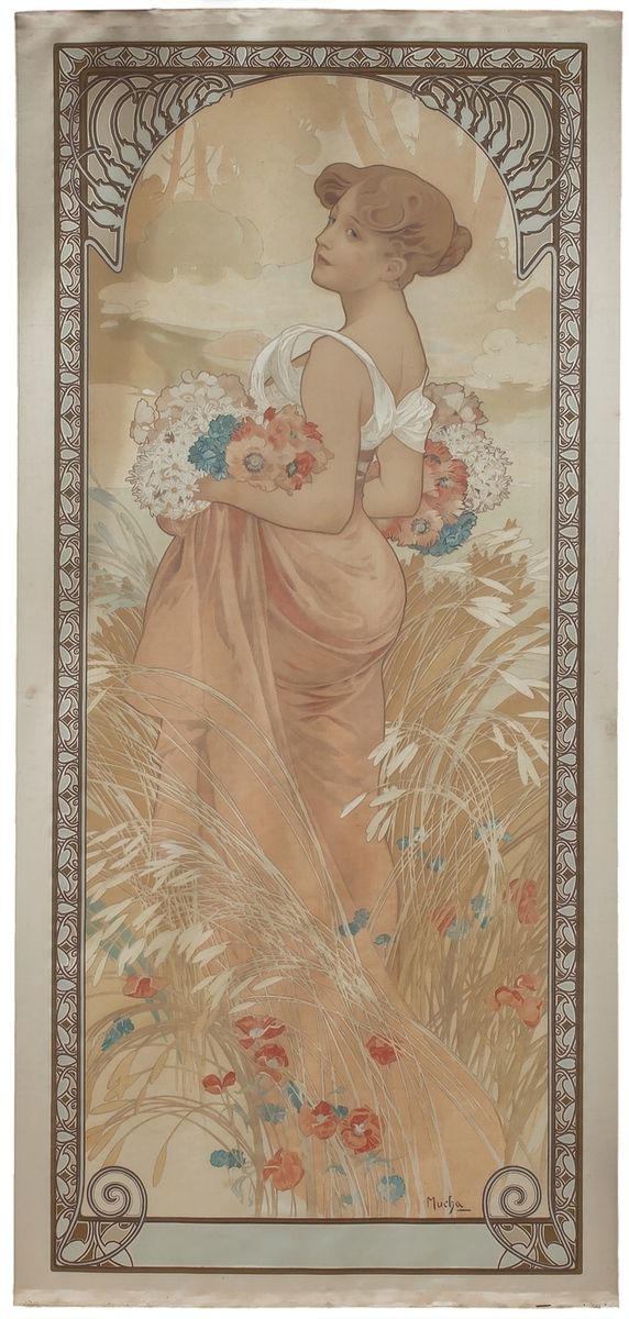 Alphonse MUCHA (1860-1939) 阿尔方斯-穆夏(Alphonse MUCHA) (1860-1939)
夏天
彩色平版印刷品，缎面
190&hellip;