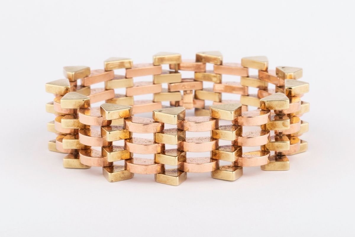 Null Bracelet tank géométrique en or jaune et rose 14k (585 millièmes) alternant&hellip;