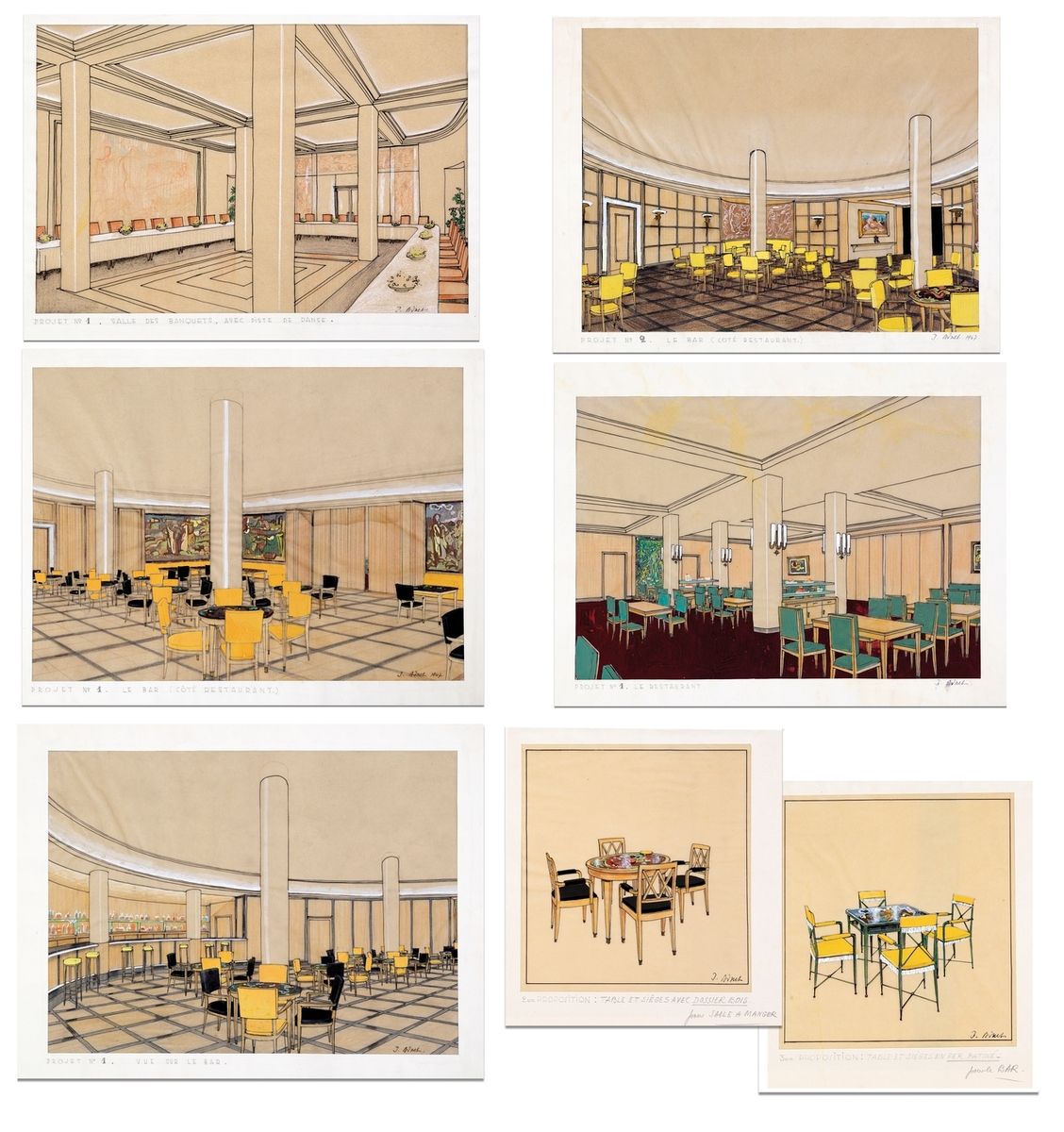 Null Jacques ADNET (1900-1984)
Projets de décors et de mobilier pour un restaura&hellip;