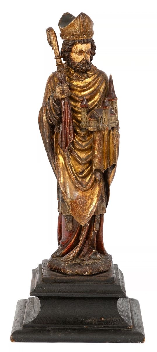 Null Statue de Saint Materne en bois sculpté, polychromé et doré.
Travail allema&hellip;