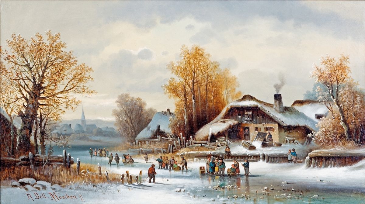 Null Anton DOLL (1826-1887)
Paysage enneigé avec patineurs
Huile sur toile
Signé&hellip;