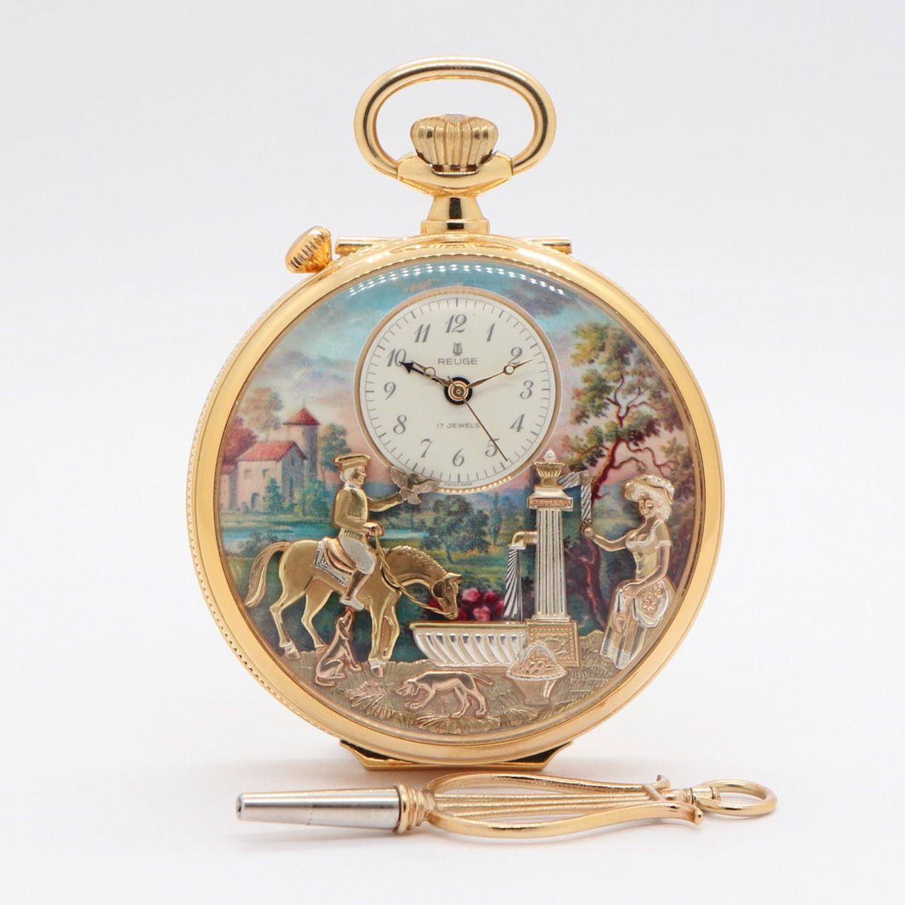 Null Pocket watch with automaton and music, gilt metal, Charles Renge, Sainte - &hellip;
